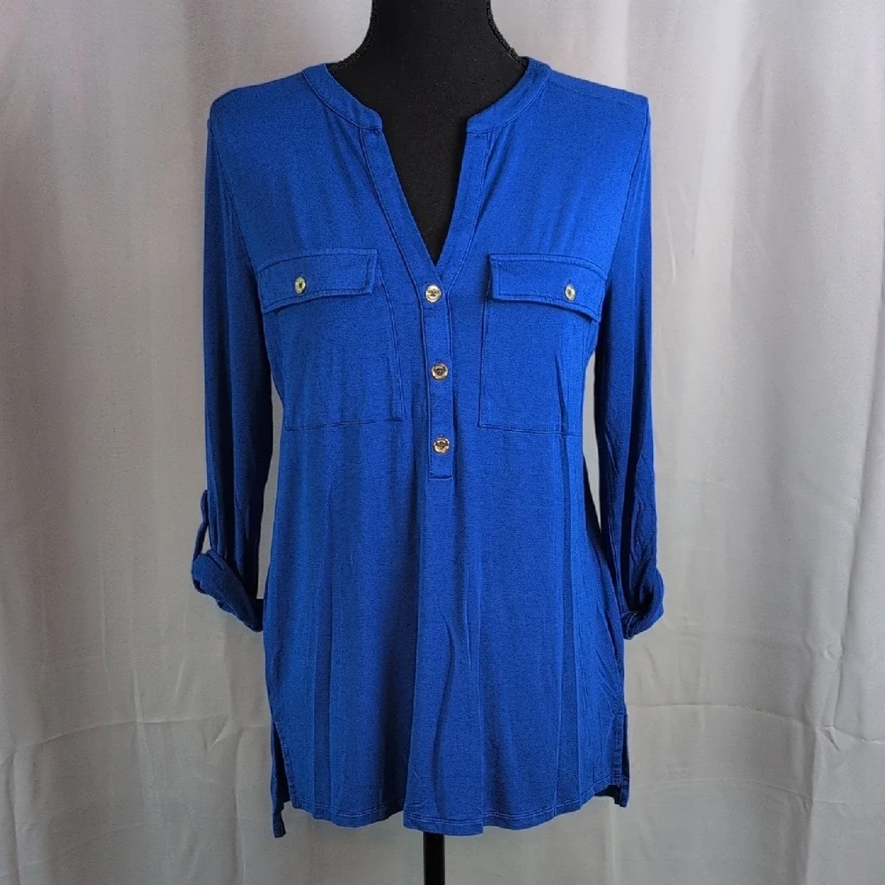 Michael Kors Vibrant Blue Button-Front Blouse‎